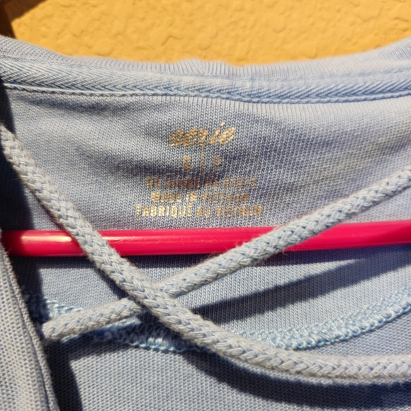 Aerie Lace Up Oversized Hooded Sweatshirt Light Blue Size Small - Picture 2 of 4